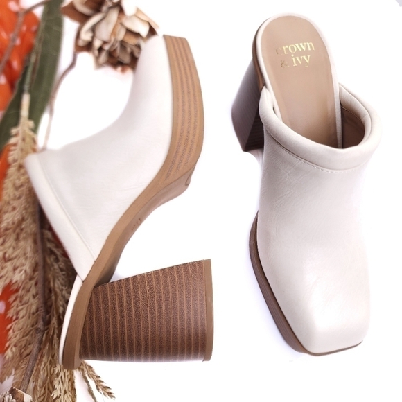 Crown Ivy Cream Chunk Heel Mini Platform Mule Clogs Sz 9m - Picture 3 of 9